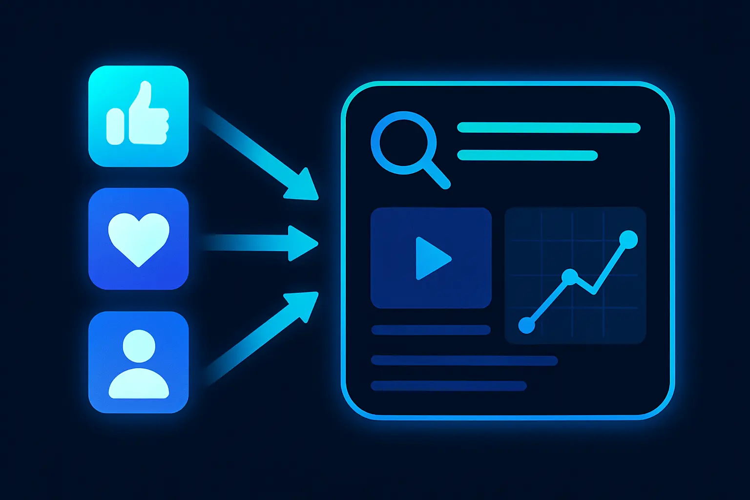 Illustration of data flow from social media platforms to an ad spy dashboard