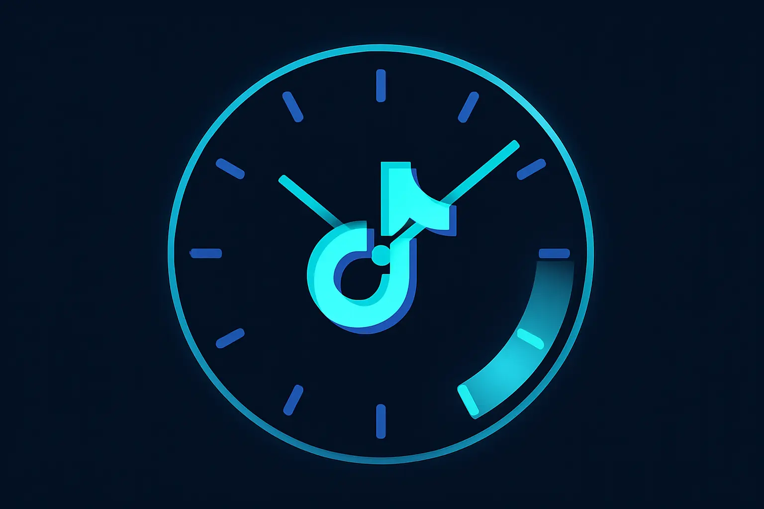 Illustration of a clock face with TikTok logo in the center and highlighted optimal posting hours