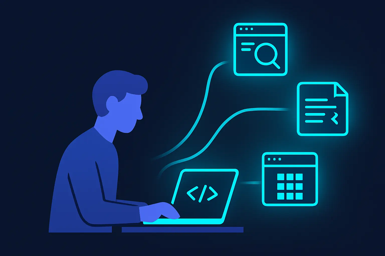 Illustration of a developer integrating with multiple scraping platforms
