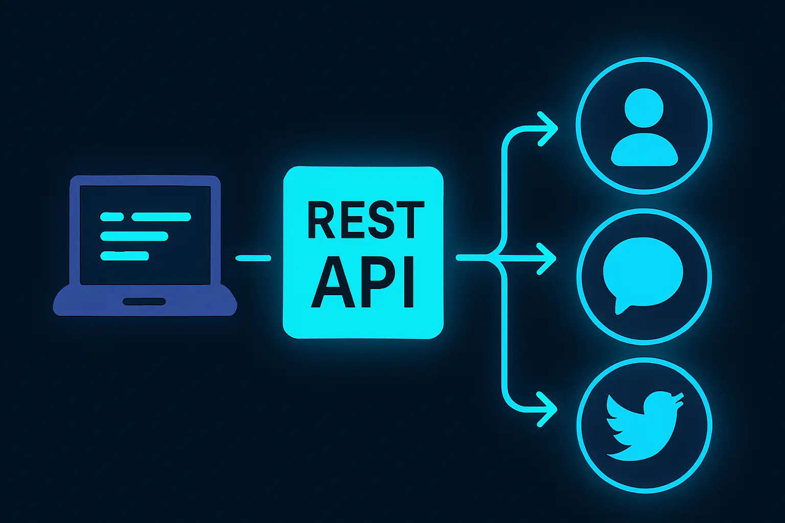 A diagram showing the integration process of a REST API with various social media platforms.