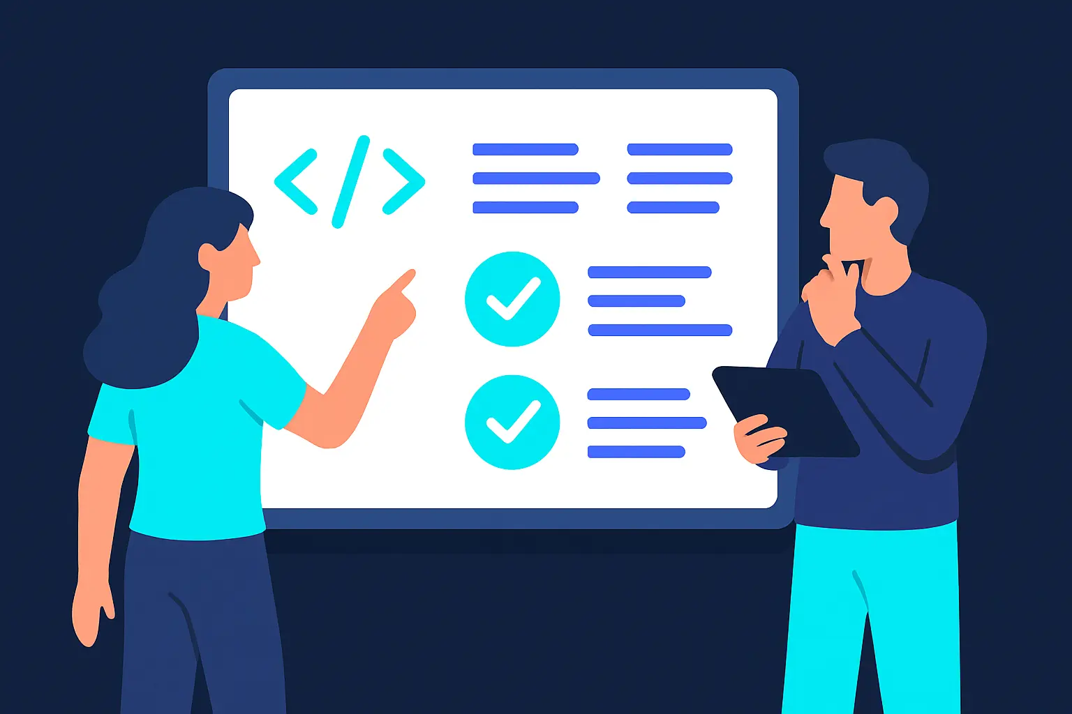 Developers comparing API features on a whiteboard