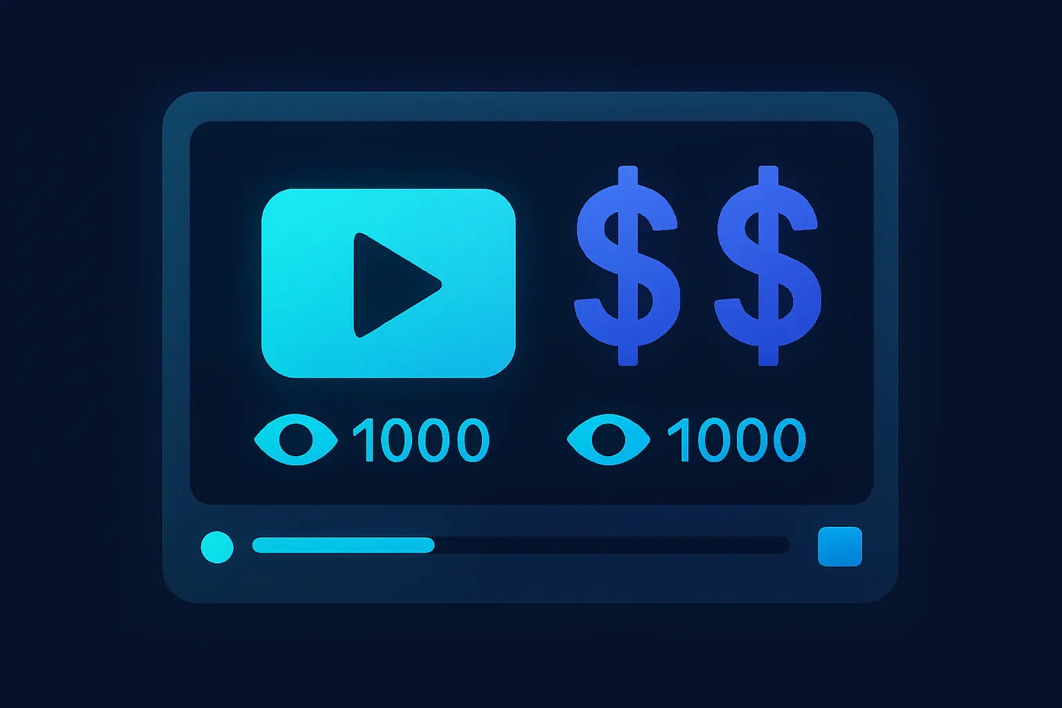 Illustration of a YouTube video with dollar signs and view counts