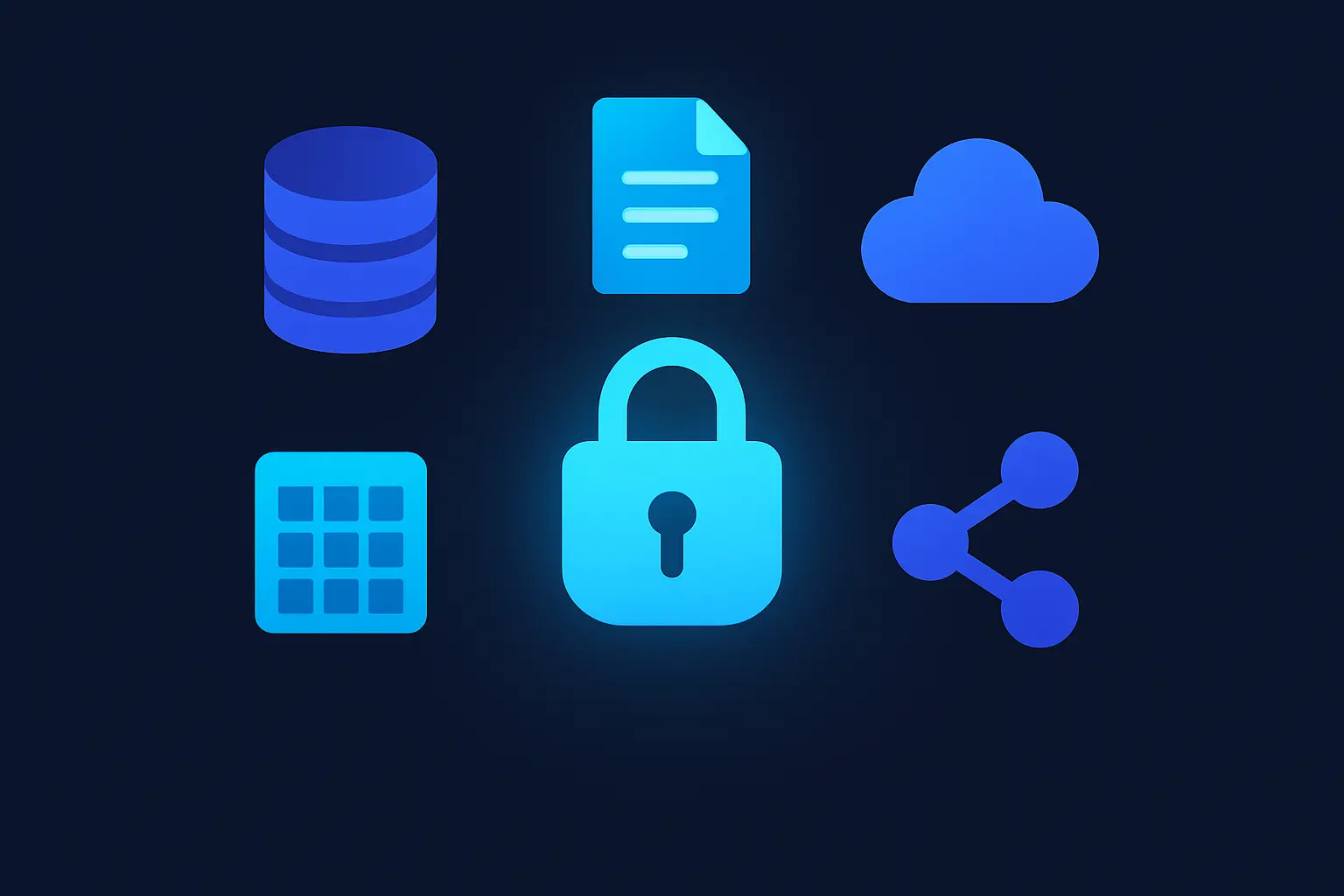 Illustration of different data source icons surrounding a lock symbol