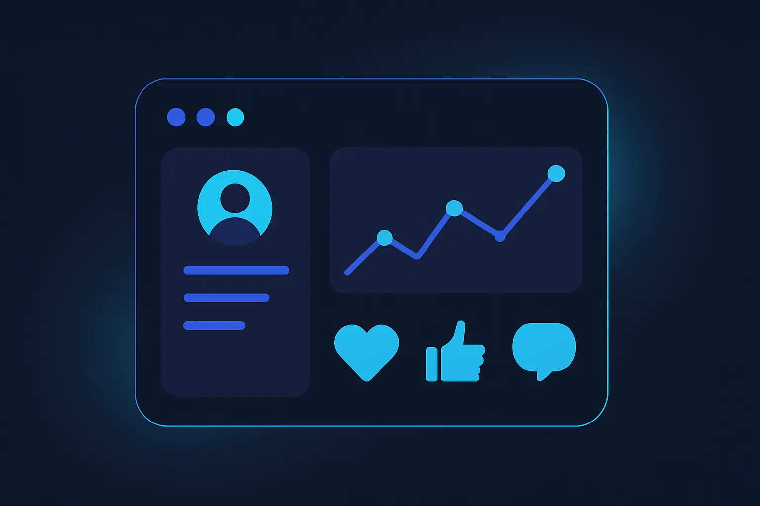 Illustration of a social media dashboard displaying engagement metrics