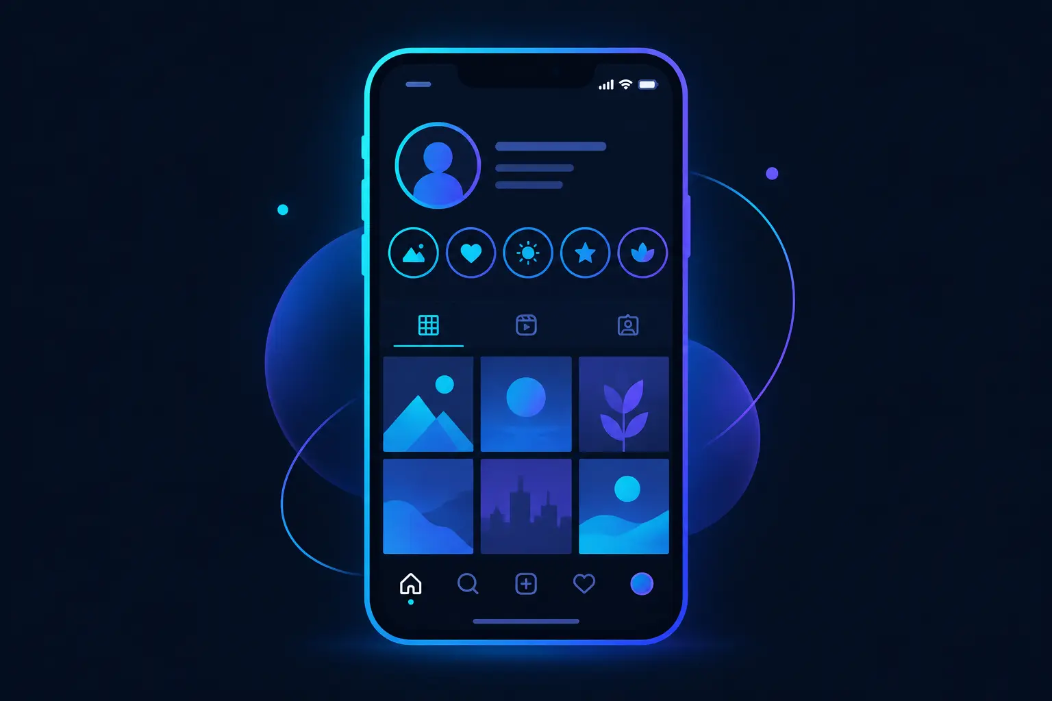 Illustration of a smartphone with Instagram Highlights displayed anonymously