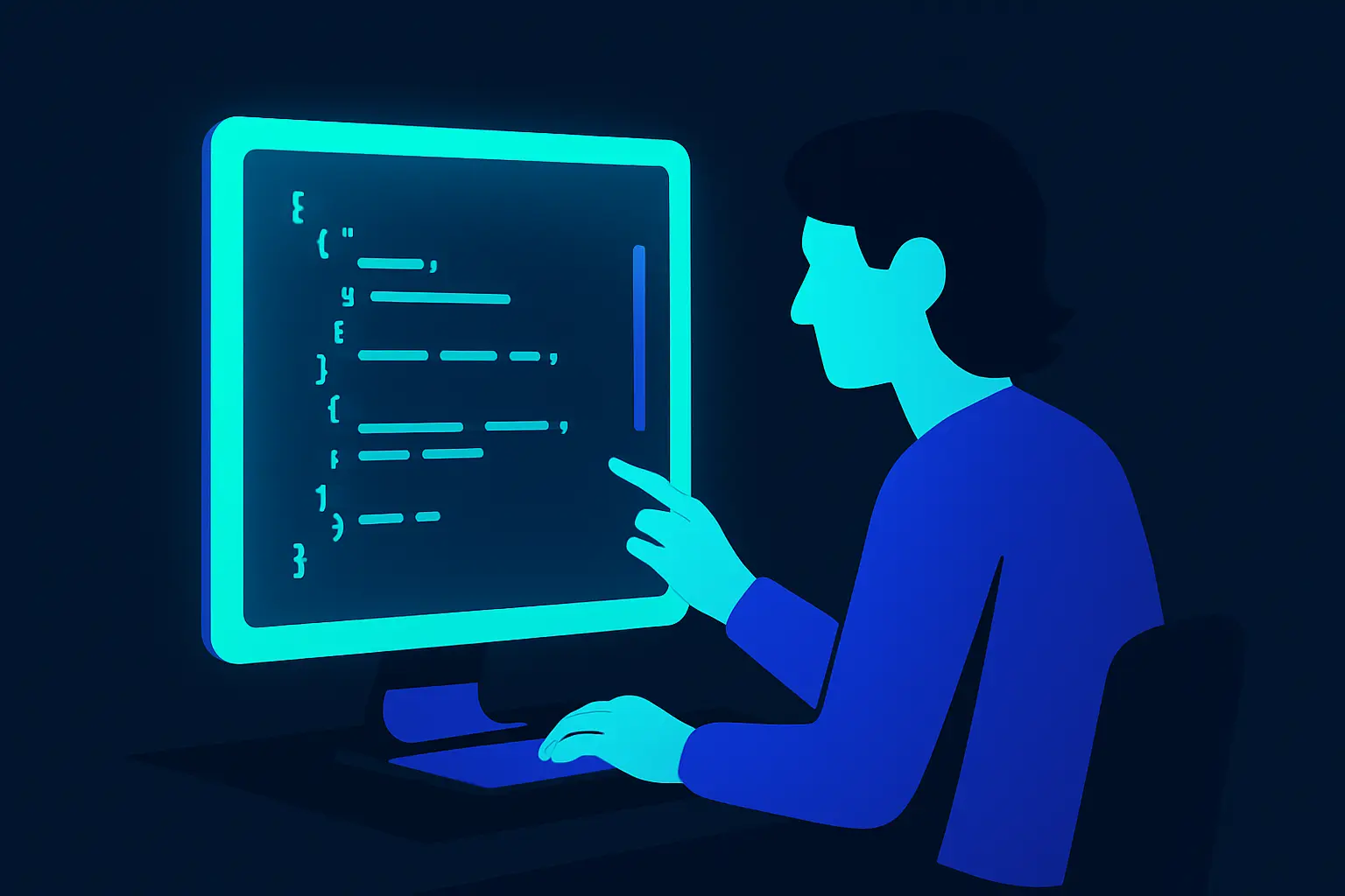 Developer scrolling through JSON data on a computer screen