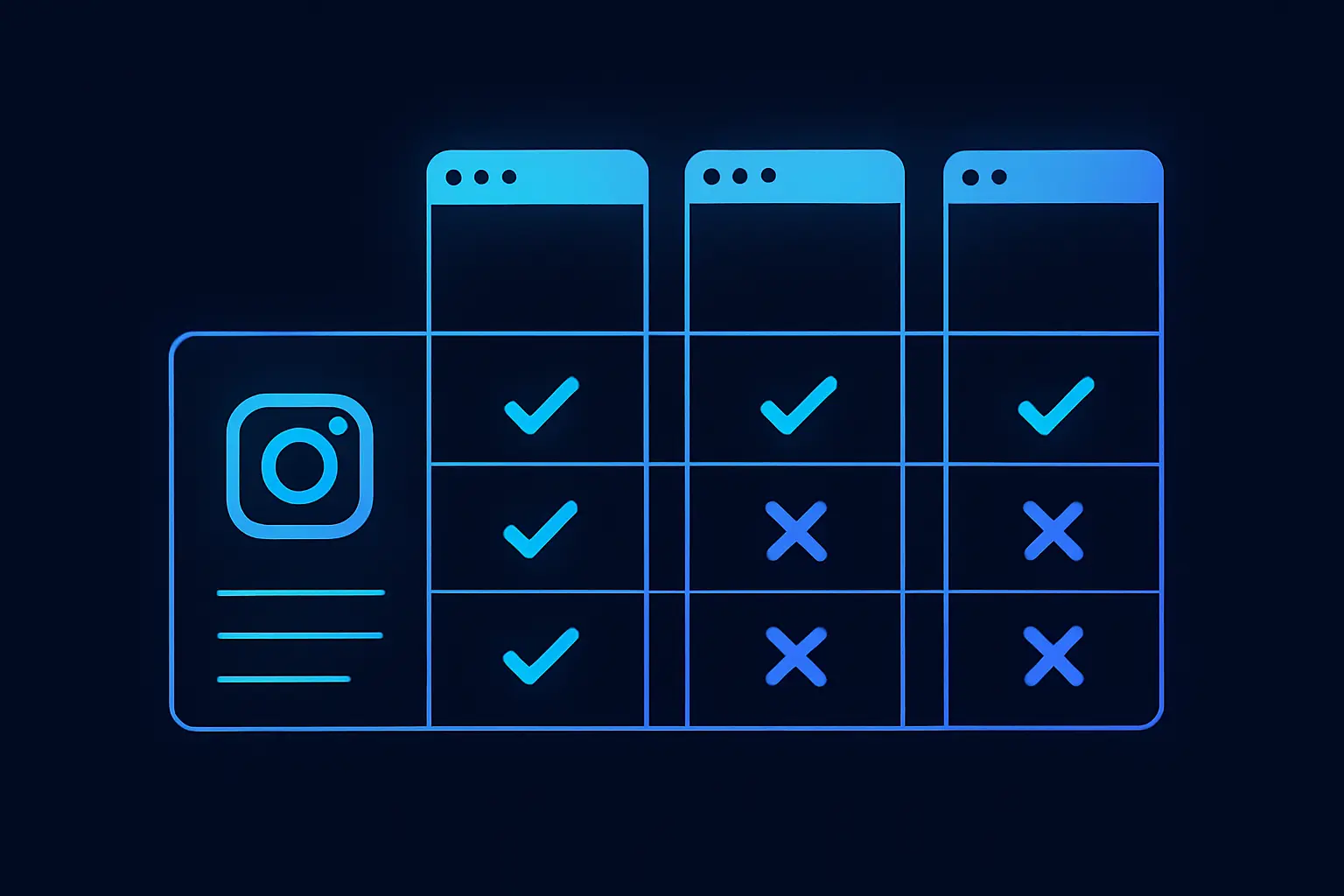 Comparison chart showing features of different Instagram scraper tools