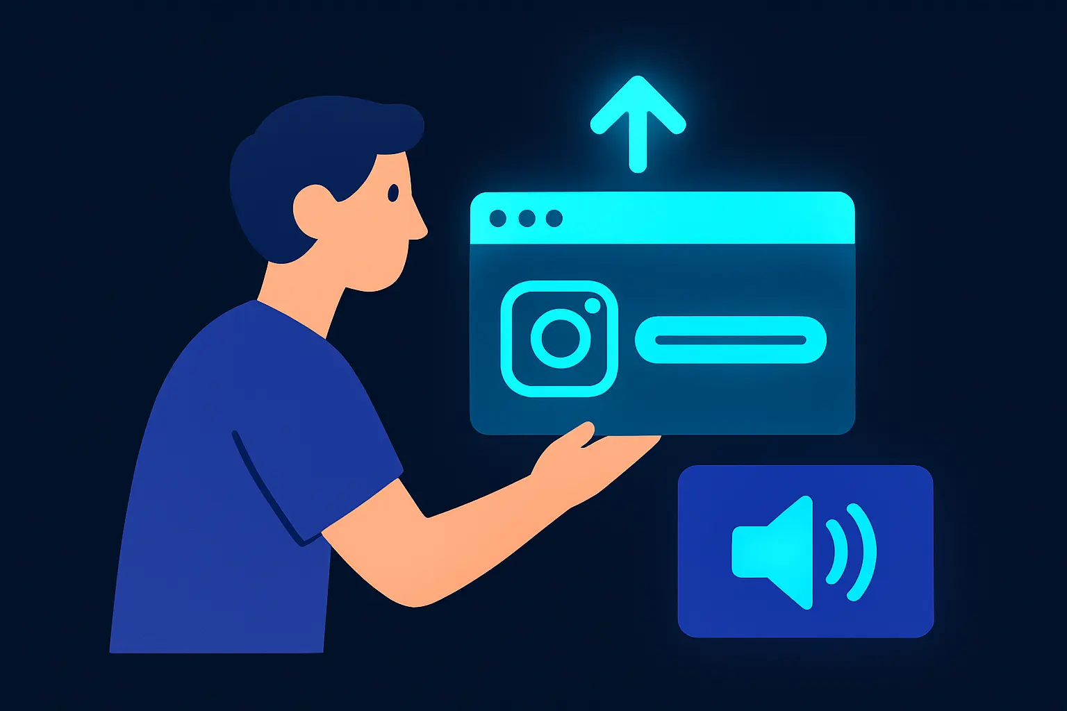 Illustration of a user uploading an Instagram link to a transcript tool