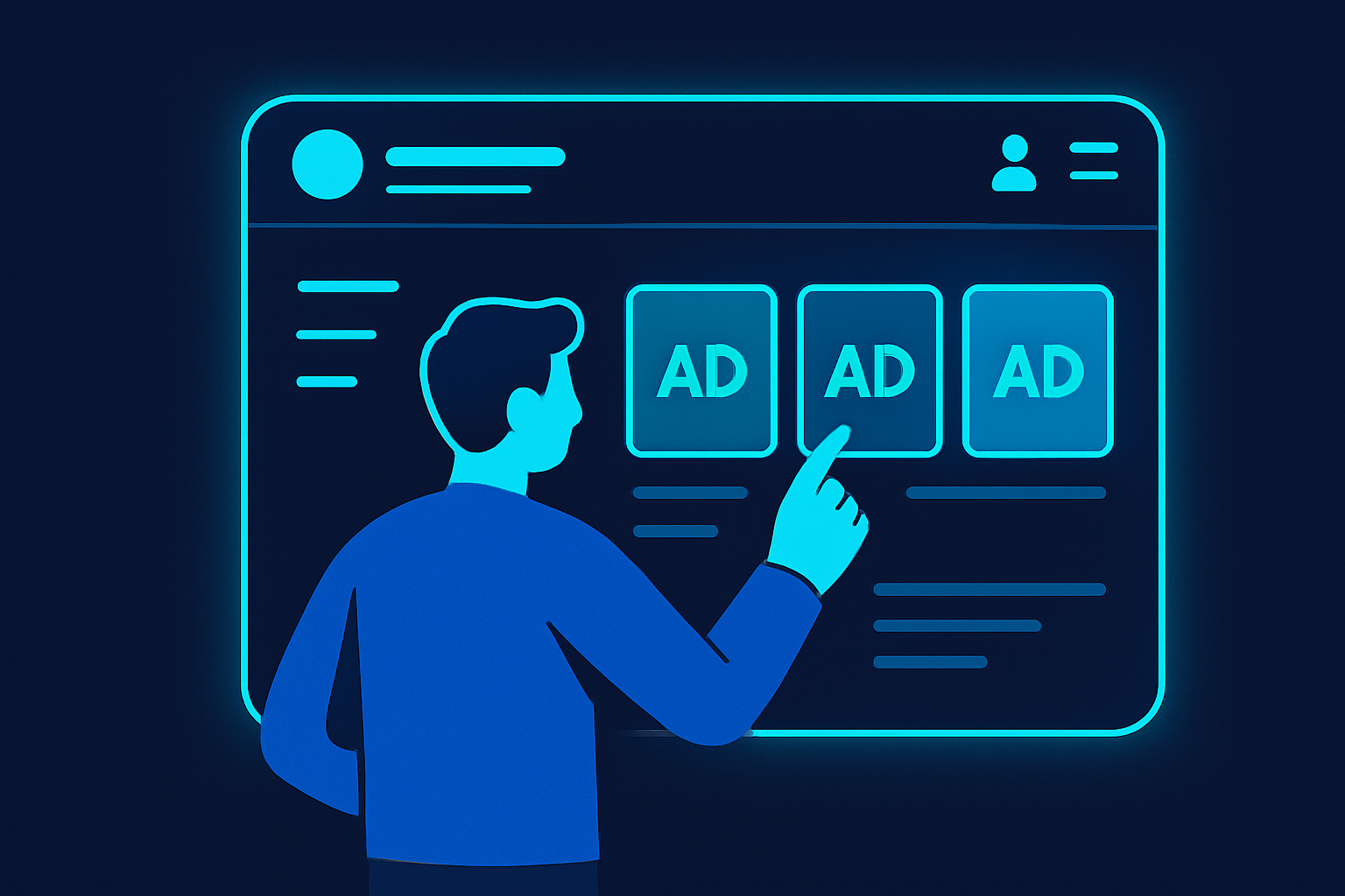 Illustration of a developer navigating a digital library interface representing LinkedIn Ad Library.