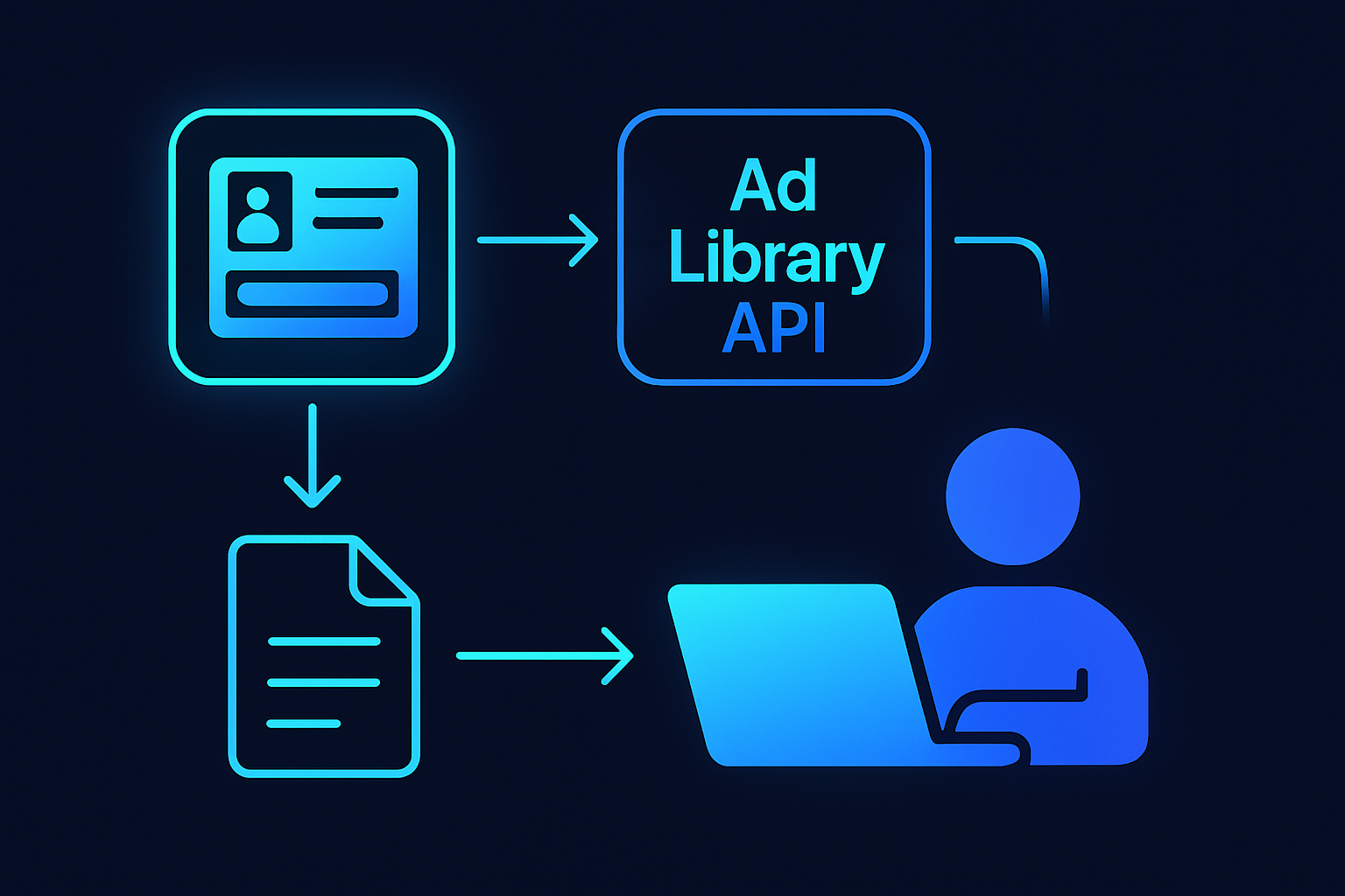 Diagram showing a flowchart of data extraction from the LinkedIn Ad Library API.