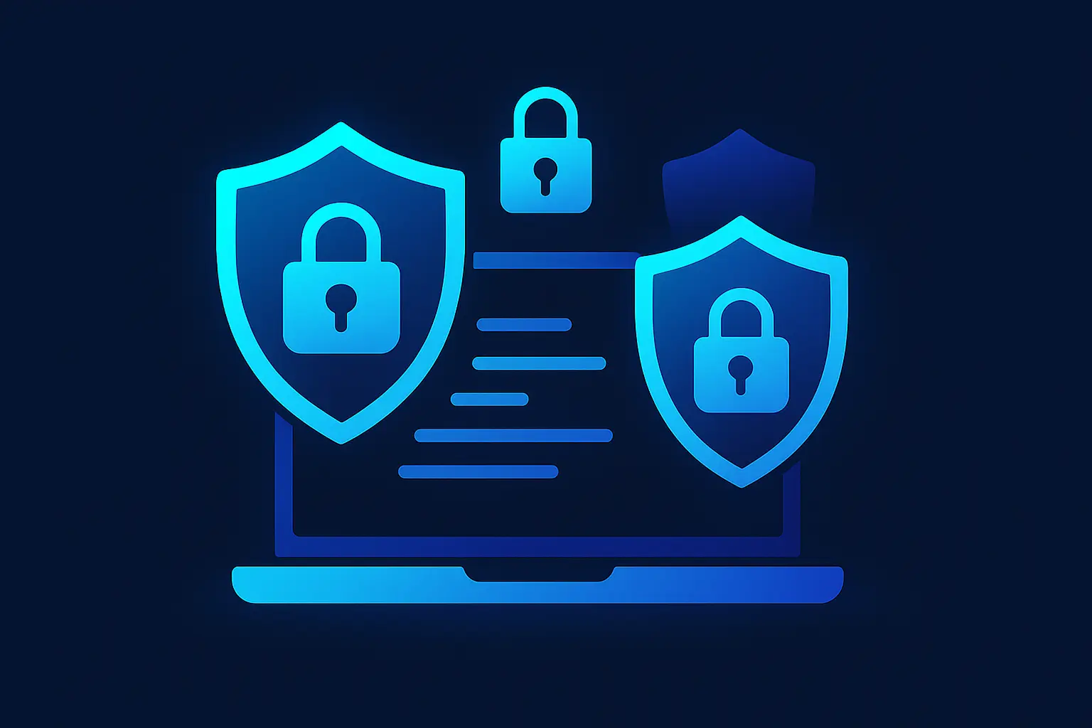 An illustration of a computer with shields and locks representing anti-scraping defenses.