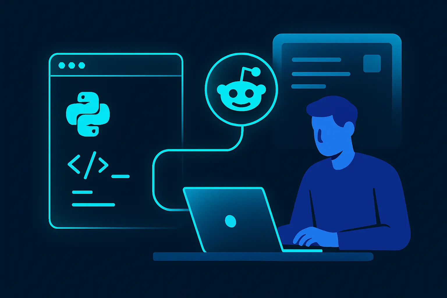 Illustration of Python code connecting to Reddit, fetching data