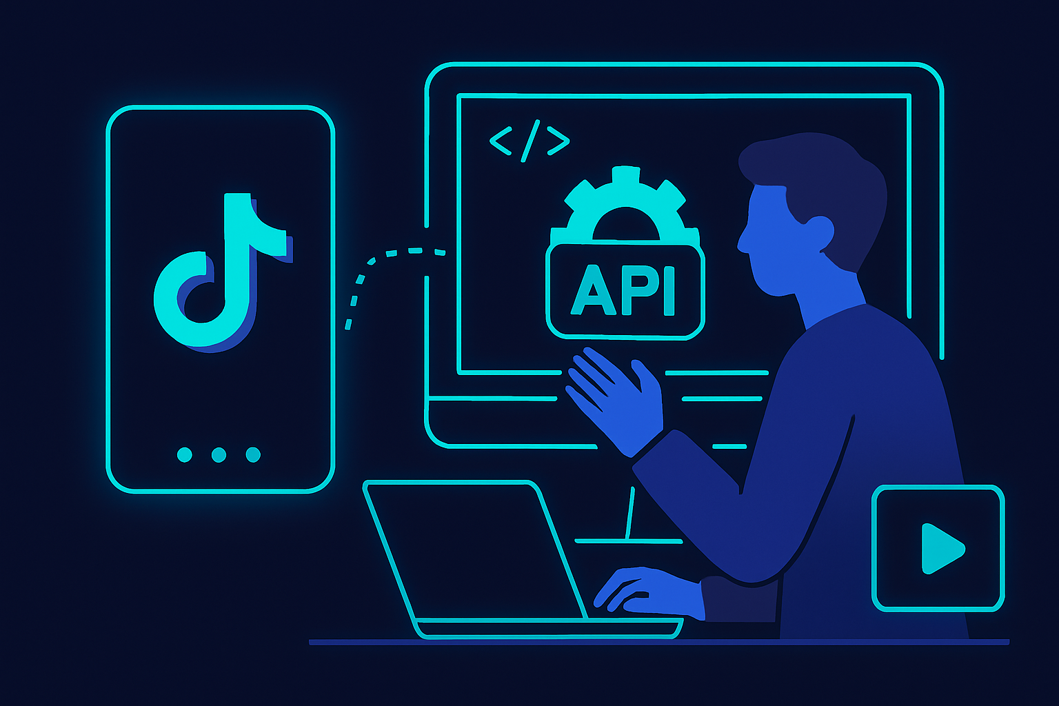 Illustration of a developer integrating a TikTok Ad Library API into their application