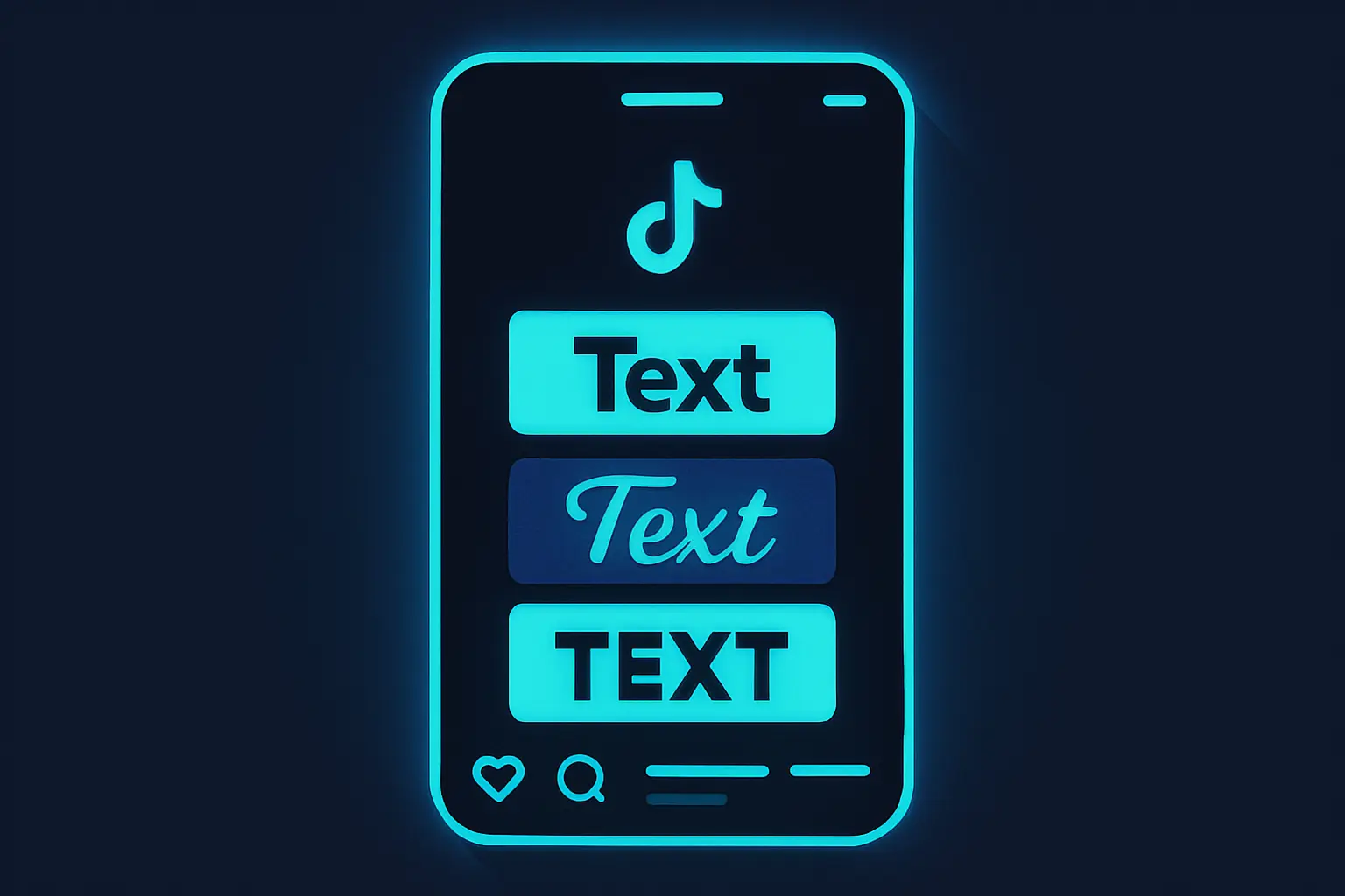 A mobile screen showing TikTok home page with different stylized font captions