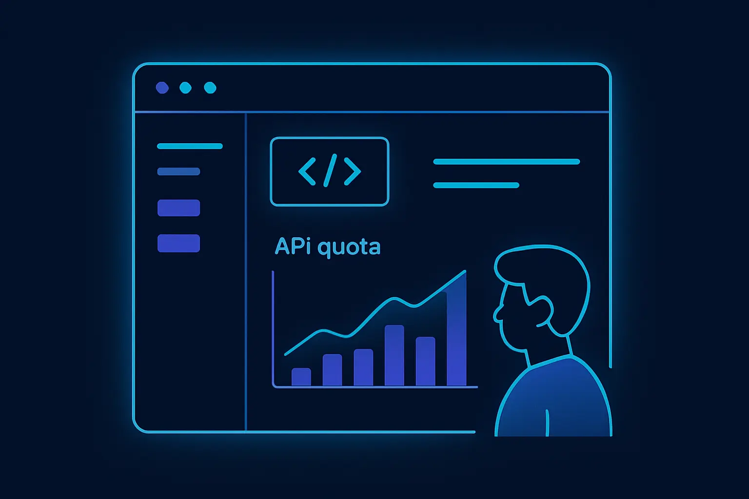 Illustration of a developer dashboard with API quota usage graph